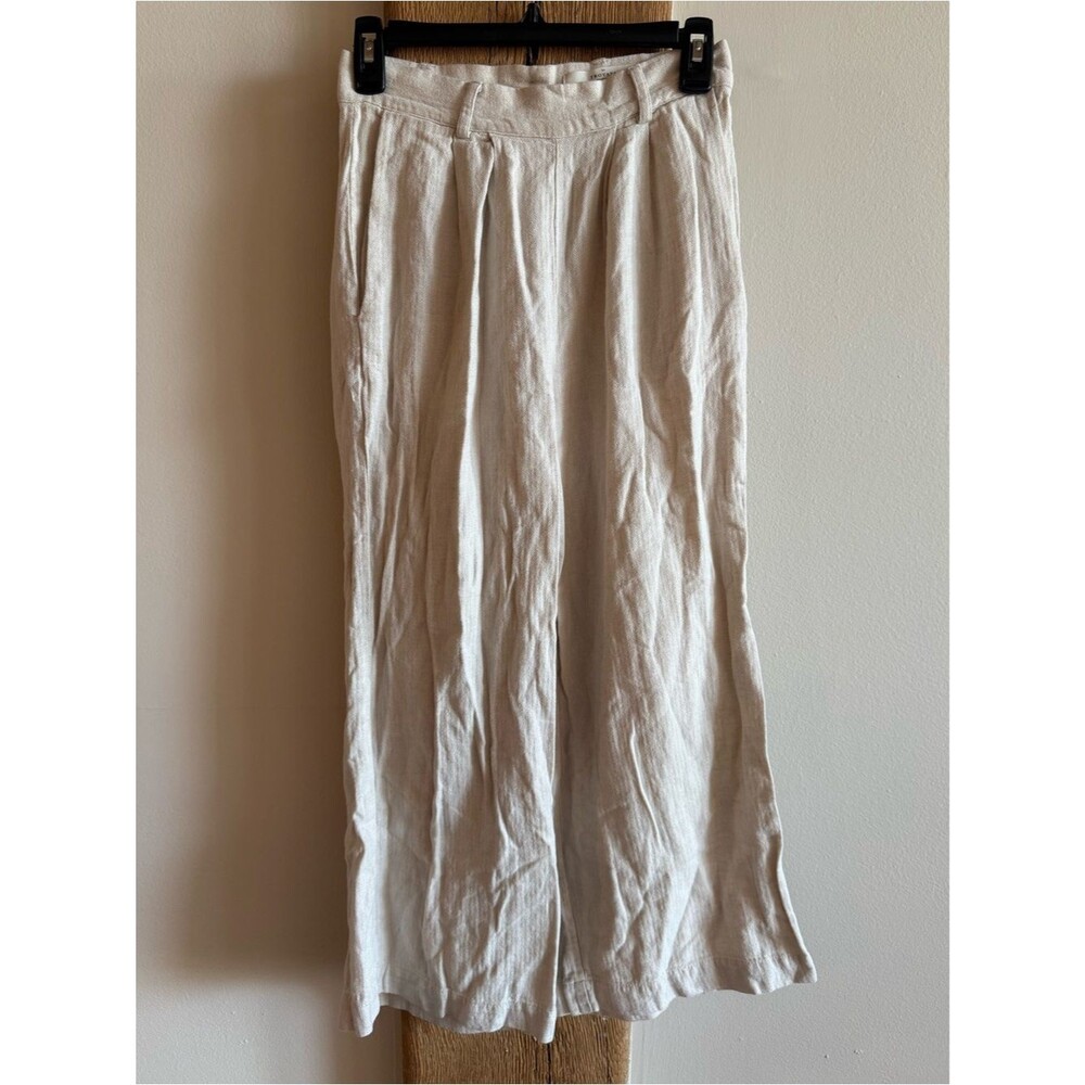 TROVATA Birds of Paradis Linen/Cotton Ivory Trouser Pants Wide Leg Sz 0